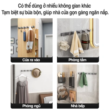 Móc treo quần áo dán tường đa năng 50kg thép carbon, chống gỉ, kèm keo dán & ốc vít - 55.000