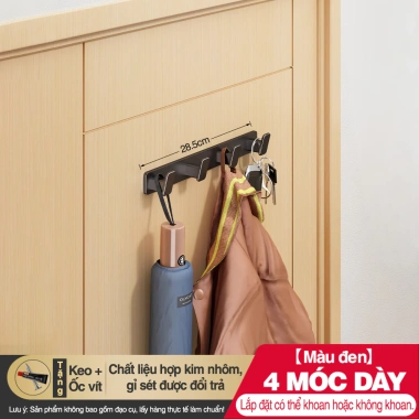Móc treo quần áo dán tường đa năng 50kg thép carbon, chống gỉ, kèm keo dán & ốc vít - 55.000