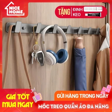 Móc Treo Quần Áo Dán Tường Nhôm Chống Gỉ, Kệ Treo Đồ Đa Năng, Chịu Tải Lớn NiceHome 59.000
