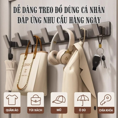 Móc Treo Quần Áo Dán Tường Nhôm Chống Gỉ, Kệ Treo Đồ Đa Năng, Chịu Tải Lớn NiceHome 59.000