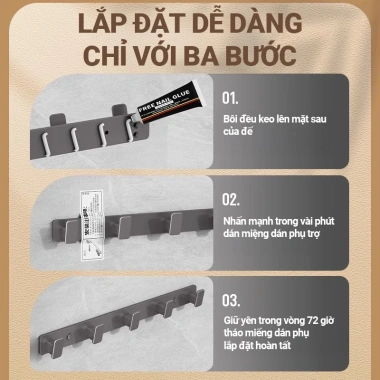 Móc treo quần áo dán tường nhôm hàng không chống gỉ 50kg, tặng keo dán, 59.000₫