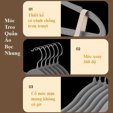 Móc treo quần áo Emomart E2 bọc nhung cao cấp, chống trượt, xoay 360 giá 35.000 9