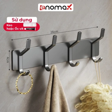 Móc treo quần áo Enomax gắn tường siêu dính chịu lực 50KG Thép carbon không gỉ kèm keo dán và ốc vít 10