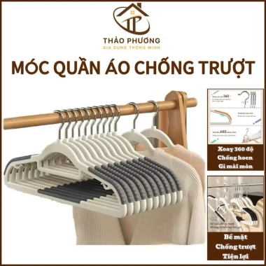 Móc treo quần áo G 10 chiếc - Chống trượt, xoay 360°, inox cao cấp, chịu lực tốt