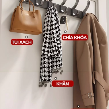 Móc treo quần áo gắn tường HIKARI kim nhôm không khoan, kèm keo dán, chịu lực cao