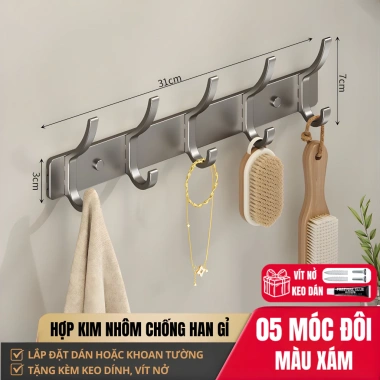 Móc treo quần áo gắn tường HIKARI kim nhôm không khoan, kèm keo dán, chịu lực cao 10 Móc treo quần áo gắn tường HIKARI kim nhôm không khoan, kèm keo dán, chịu lực cao 10