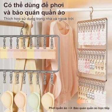 Móc treo quần áo gấp gọn inox 304 - Giá treo 2 tầng, sào phơi, giảm giá 73.999 VND