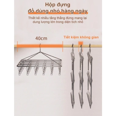 Móc treo quần áo gấp gọn inox 304 - Giá treo 2 tầng, sào phơi, giảm giá 73.999 VND