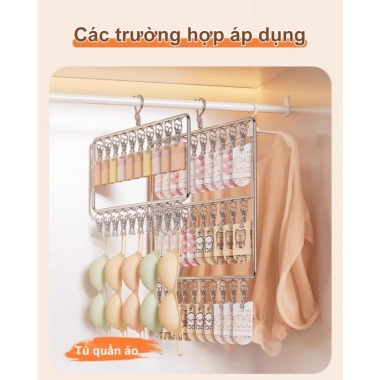 Móc treo quần áo gấp gọn inox 304 - Giá treo 2 tầng, sào phơi, giảm giá 73.999 VND