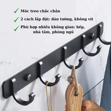 Móc treo quần áo hợp kim nhôm, thanh treo dán tường không khoan, mạnh mẽ 42.000₫