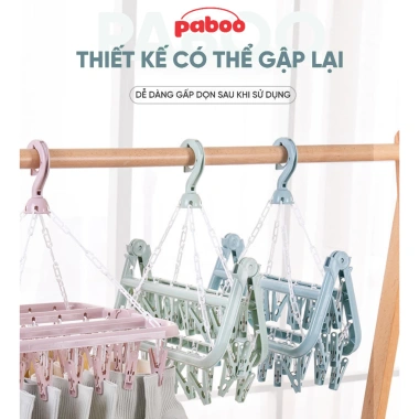 Móc treo quần áo INOX kẹp PABOO - Chùm phơi trẻ em gấp gọn 20-50 kẹp, tiện dụng