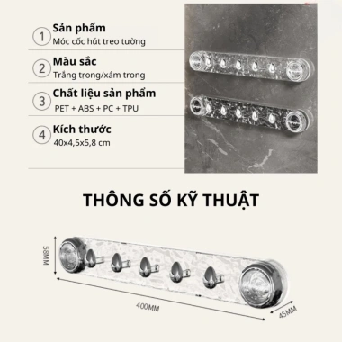 Móc treo quần áo nhà tắm hút chân không chịu lực, đa năng gắn tường bếp, còn 30.000đ 9