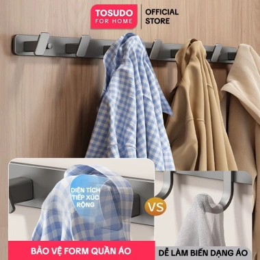 Móc treo quần áo TOSUDO nhôm cao cấp dán tường, chịu lực 60kg, tặng keo dán - 87.000 VND