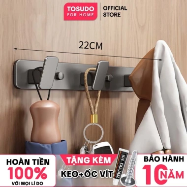 Móc treo quần áo TOSUDO nhôm cao cấp dán tường, chịu lực 60kg, tặng keo dán - 87.000 VND