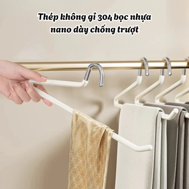 Móc treo quần chống trượt, bọc nhựa dày không nhăn - phù hợp tủ hẹp, giảm 21%