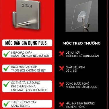 Móc treo tường inox 304 siêu dính, không khoan, đa năng - 7.150₫
