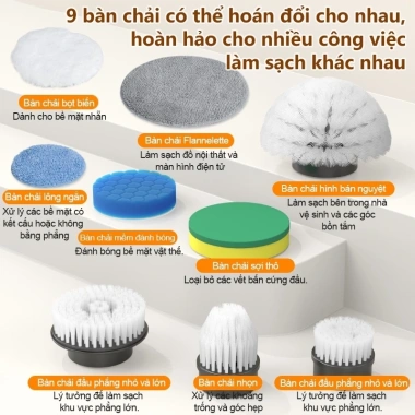 MODOFO Chổi Cọ Điện Không Dây 9 Đầu - Vệ Sinh Nhà Vệ Sinh, Bồn Cầu Đa Năng, Giá 100k