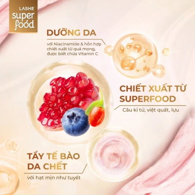 MỚI Kem Tuyết Tẩy Tế Bào Chết LASHE SUPERFOOD Dưỡng Sáng Da Hương Quả Mọng 220g – Tặng Sữa Tắm 300g + Lăn 40ml – Giá chỉ 160.000đ