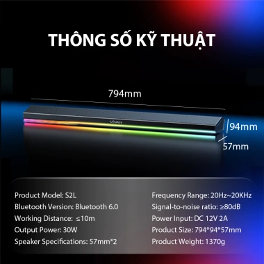 Mới Loa Soundbar Bluetooth VIVAN S2L 30W Bass Trầm Mạnh Mẽ - Thẻ Nhớ, AUX, USB - 499k 4