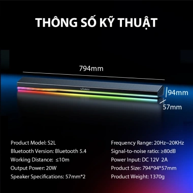 Mới Loa Soundbar Bluetooth VIVAN S2L 30W Bass Trầm Mạnh Mẽ - Thẻ Nhớ, AUX, USB - 499k 9