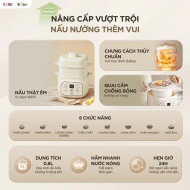 MỚI Nồi Nấu Chậm Bear EST-085DH 0.8L Chưng Yến Nấu Cháo Hầm Thủy Hấp Cho Bé