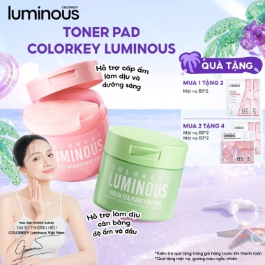 Mới ra mắt Toner Pad Colorkey Luminous - Dưỡng sáng, cấp ẩm, làm dịu da với tinh chất trà xanh và hoa sen - 308k 2