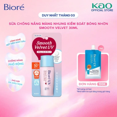 Mới Sữa Chống Nắng Biore UV Kiềm Dầu Màng Nhung SPF50+ PA++++ 30ml - Kiểm Soát Bóng Nhờn, Giá 108k