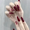 Móng tay nhân tạo bóng bấm rượu vang đỏ họa tiết rắn ballerina - Giá ưu đãi 38.170 VND 5