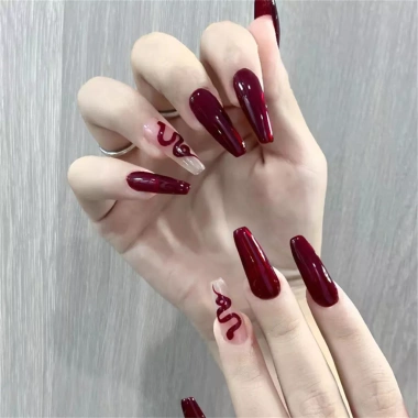 Móng tay nhân tạo bóng bấm rượu vang đỏ họa tiết rắn ballerina - Giá ưu đãi 38.170 VND 5 Móng tay nhân tạo bóng bấm rượu vang đỏ họa tiết rắn ballerina - Giá ưu đãi 38.170 VND 5
