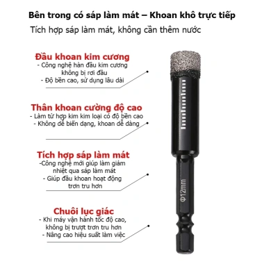 MONQIQI Bộ 4 mũi khoan kính phi 6 8 10 12 chuôi lục giác, phủ kim cương - khoan gạch, đá, thủy tinh 2