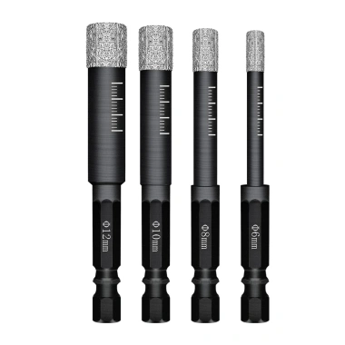 MONQIQI Bộ 4 mũi khoan kính phi 6 8 10 12 chuôi lục giác, phủ kim cương - khoan gạch, đá, thủy tinh 7