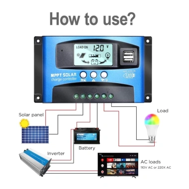 MONQIQI Bộ sạc tự động 12V/24V 40A-100A Bảng điều khiển Năng lượng mặt trời Giá giảm 195.000₫ 6