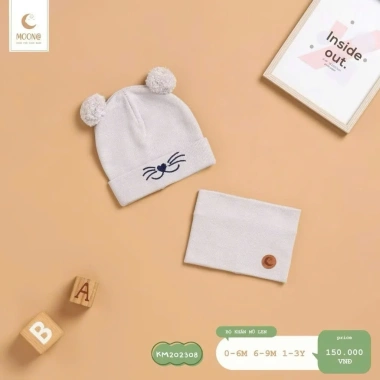MOON Set Khăn Mũ Qủa Bông 0-3 tuổi 3-13kg - Siêu mềm, Giá chỉ 150.000đ giảm từ 189.000đ