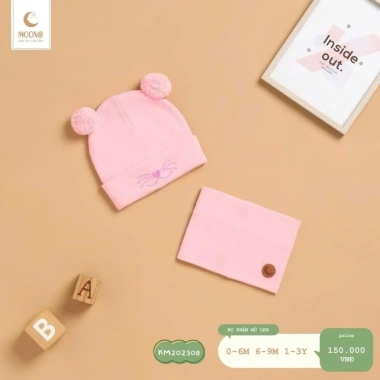 MOON Set Khăn Mũ Qủa Bông 0-3 tuổi 3-13kg - Siêu mềm, Giá chỉ 150.000đ giảm từ 189.000đ