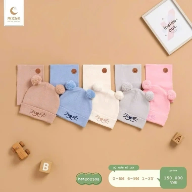 MOON Set Khăn Mũ Qủa Bông 0-3 tuổi 3-13kg - Siêu mềm, Giá chỉ 150.000đ giảm từ 189.000đ