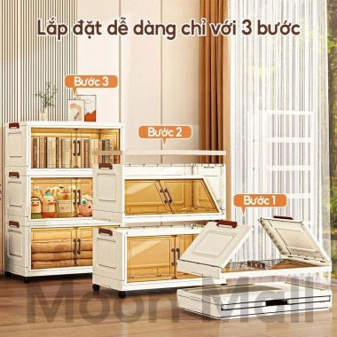 Moon Tủ Đựng Đồ Gấp Đa Năng 50-80cm Nhiều Tầng Nhựa Bánh Xe - Quần Áo Trẻ Em 379.000 VND