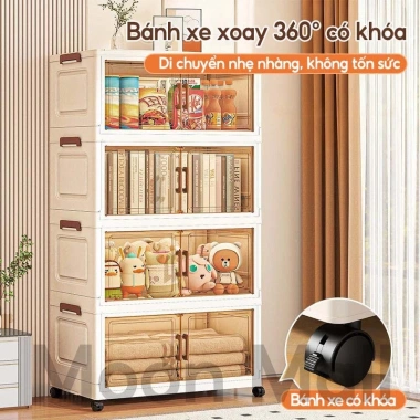 Moon Tủ Đựng Đồ Gấp Đa Năng 50-80cm Nhiều Tầng Nhựa Bánh Xe - Quần Áo Trẻ Em 379.000 VND