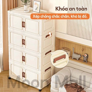 Moon Tủ Đựng Đồ Gấp Đa Năng 50-80cm Nhiều Tầng Nhựa Bánh Xe - Quần Áo Trẻ Em 379.000 VND