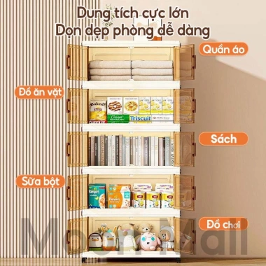 Moon Tủ Đựng Đồ Gấp Đa Năng 50-80cm Nhiều Tầng Nhựa Bánh Xe - Quần Áo Trẻ Em 379.000 VND