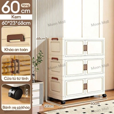 Moon Tủ Đựng Đồ Gấp Đa Năng 50-80cm Nhiều Tầng Nhựa Bánh Xe - Quần Áo Trẻ Em 379.000 VND