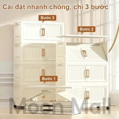 Moon Tủ Đựng Đồ Nếp Gấp Dung Tích Bánh Xe - Lưu Trữ Quần Áo, Bếp Nhựa Giá 199.000 2