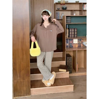 MOSTUDIO ẢNH THẬT áo nỉ thêu gấu Bear, quần kẻ caro form Hàn Quốc - chỉ 174k