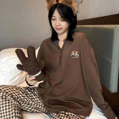 MOSTUDIO ẢNH THẬT áo nỉ thêu gấu Bear, quần kẻ caro form Hàn Quốc - chỉ 174k