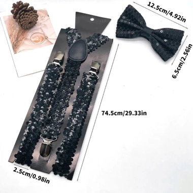 Mtt Nam Sequined Suspenders Bowtie Set - Đạo cụ biểu diễn sân khấu, giá chỉ 97.200 VND 2
