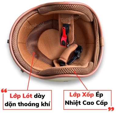 Mũ bảo hiểm 3/4 đầu chính hãng trẻ trung, đệm EPS, vải thoáng khí - Đen nhám lót đen, 219k 4