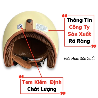 Mũ bảo hiểm 3/4 đầu chính hãng trẻ trung, đệm EPS, vải thoáng khí - Đen nhám lót đen, 219k 5