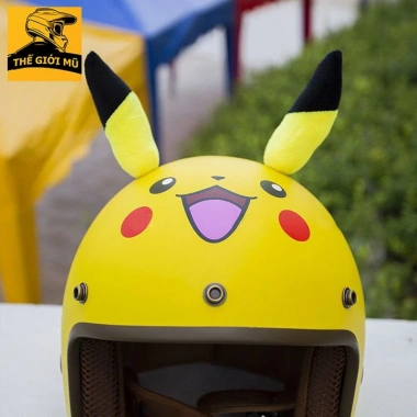 Mũ bảo hiểm 3/4 đầu Pikachu màu vàng có tai cho nam nữ Free Size giảm giá 20%