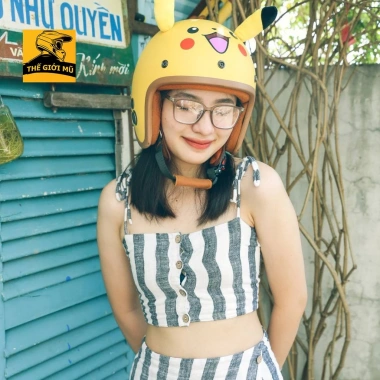Mũ bảo hiểm 3/4 đầu Pikachu màu vàng có tai cho nam nữ Free Size giảm giá 20%