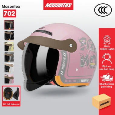 Mũ bảo hiểm 3/4 Masontex 702 kính gập ABS nhẹ retro nam nữ - 439.000₫