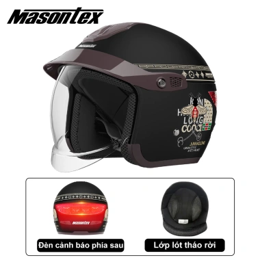 Mũ bảo hiểm 3/4 Masontex 811 cao cấp, kính âm chống xước, đèn hậu phản quang, bộ đôi đẹp